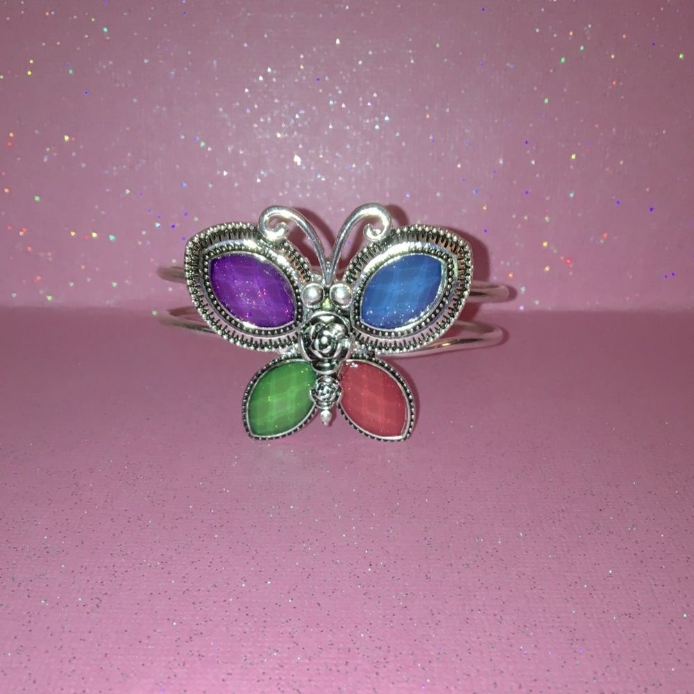 Silver Butterfly Gemstone Hinge Bracelet
